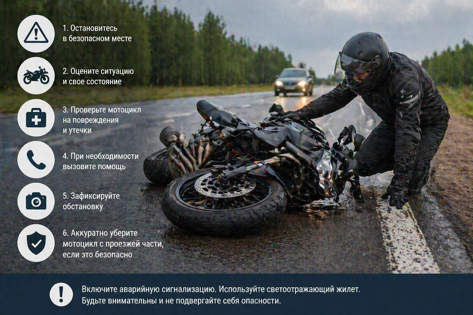 Что делать если мотоцикл упал
